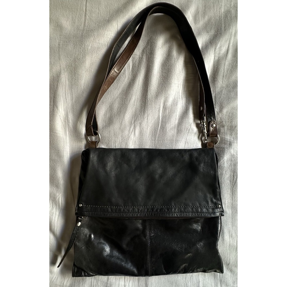 HOBO Slouchy Leather Fold Over Crossbody Purse Bag Black & Brown